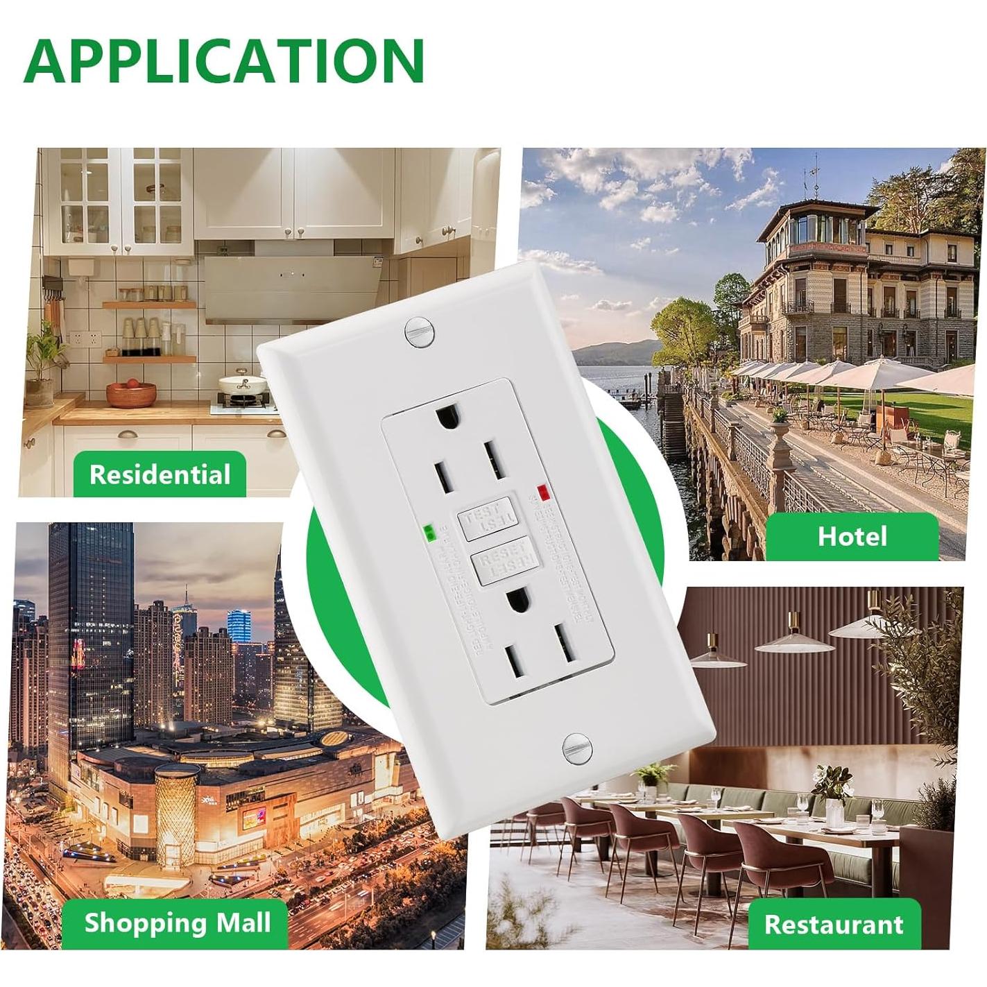 Enchufe GFCI 15A WENGART Blanco con LED y Placas Decorativas