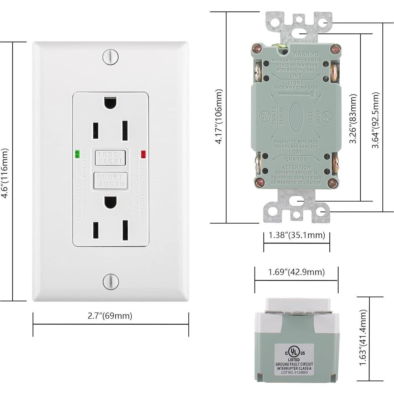 Enchufe GFCI 15A WENGART Blanco con LED y Placas Decorativas