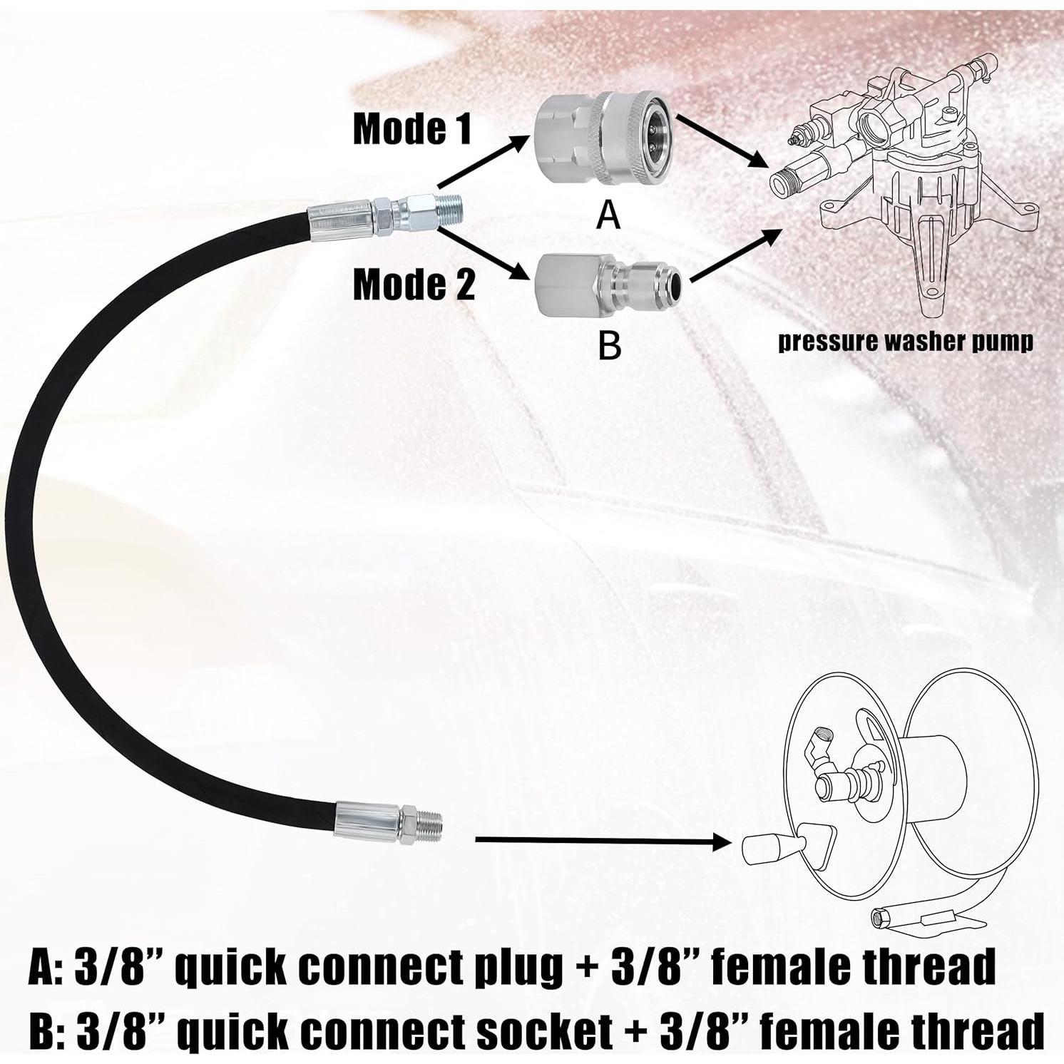 Tool Daily Pressure Washer Whip Hose with Swivel, Hose Reel Connector for Pressure Washing with Power Washer Adapter Set, 2 FT
