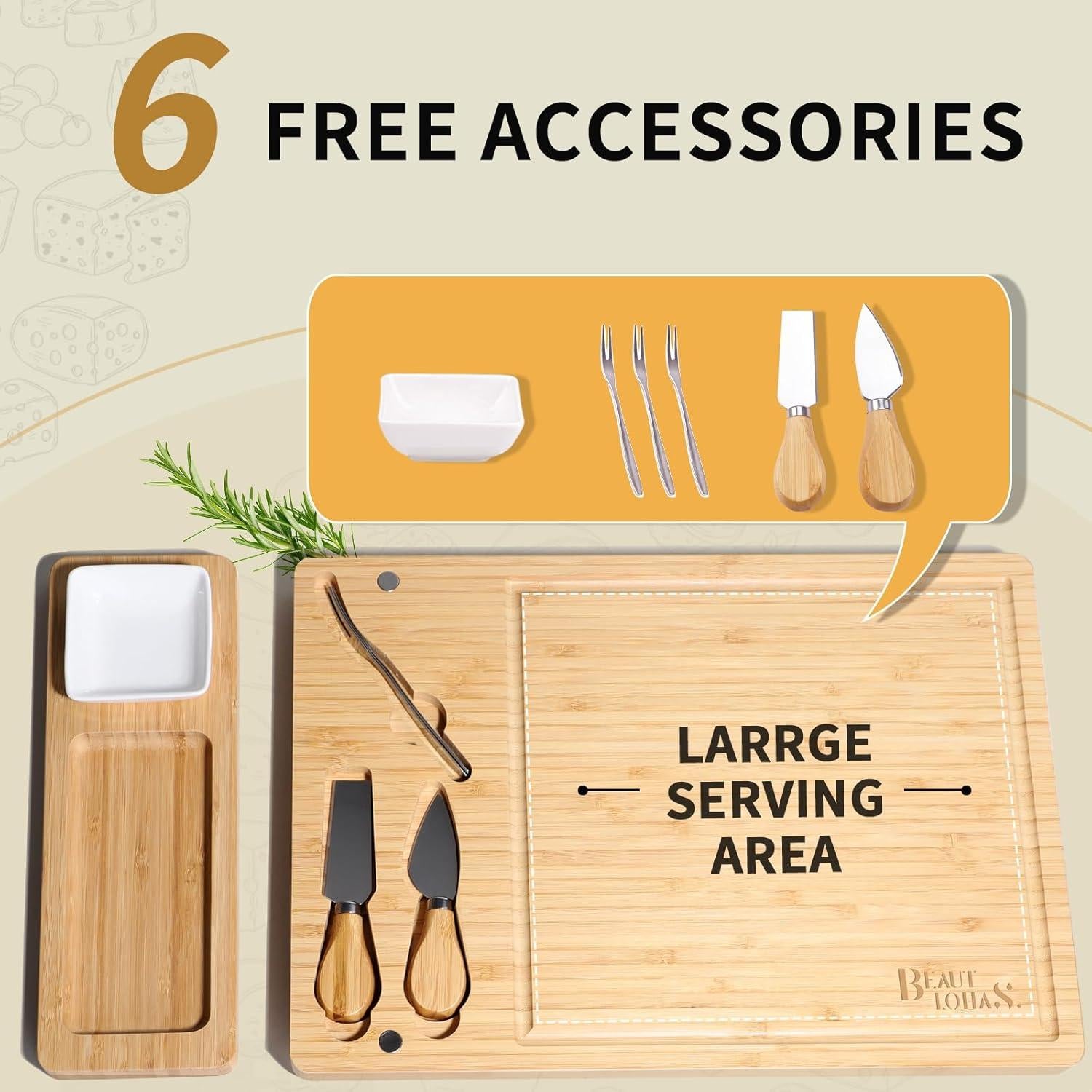 Tabla de Charcutería de Bambú con Cuchillos y Tazón - BEAUTLOHAS