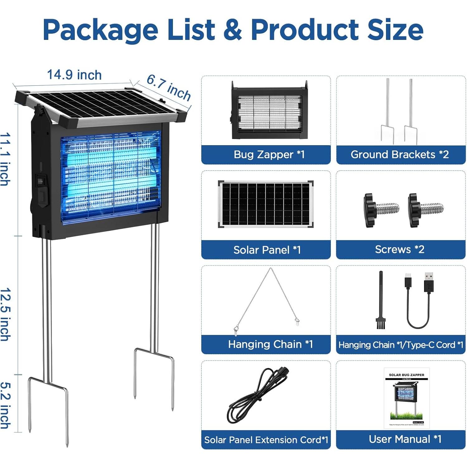 Zapper de Insectos Solar Jepwe 4200V Impermeable para Exteriores