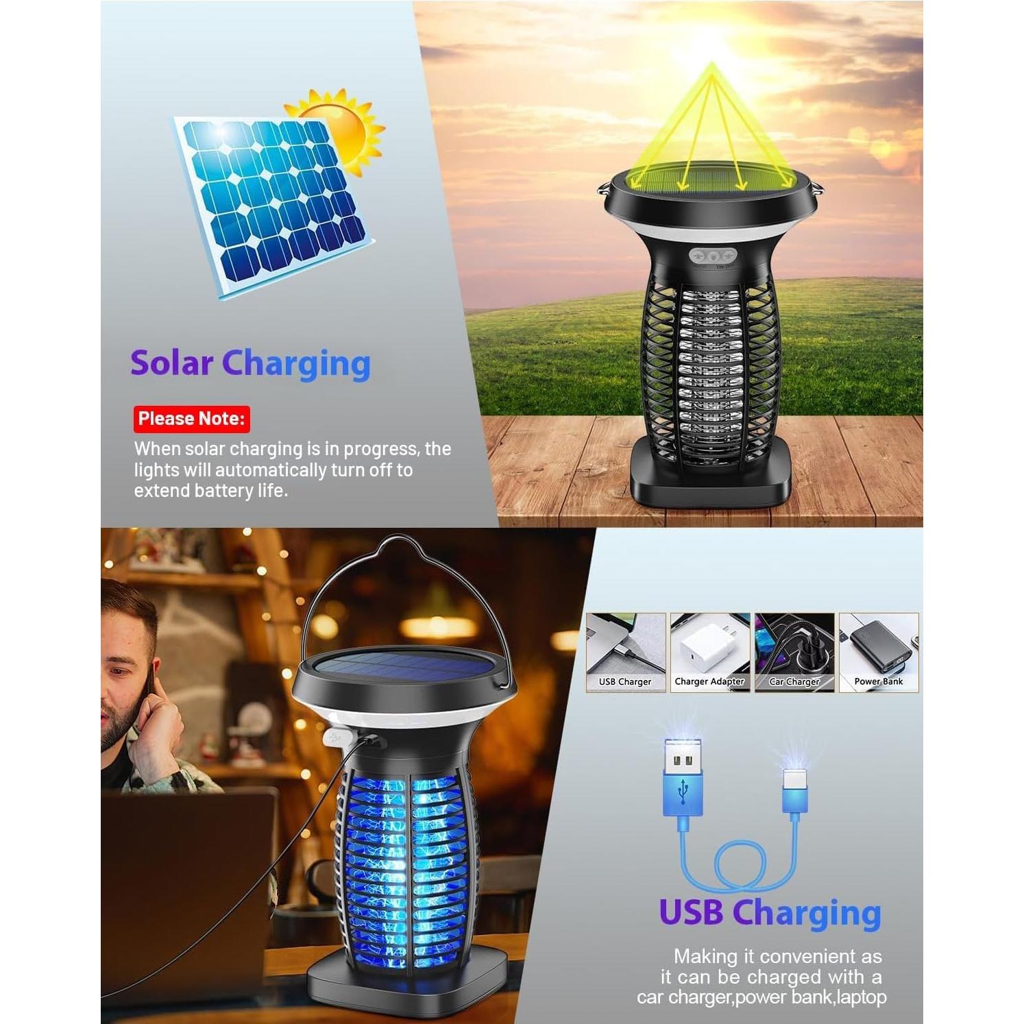 Zapper de Insectos Solar Zechuan 3-en-1, Control de Plagas