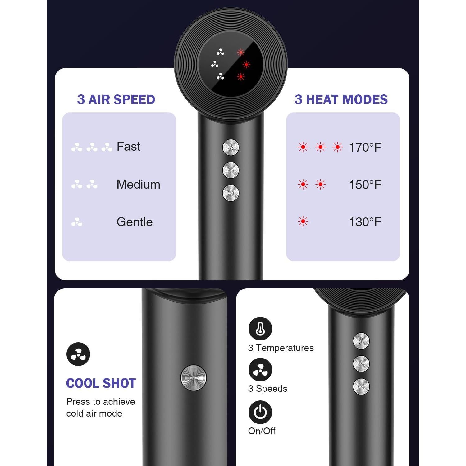 Secador de Pelo MiroPure TH009 Iónico 1500W 110,000 RPM