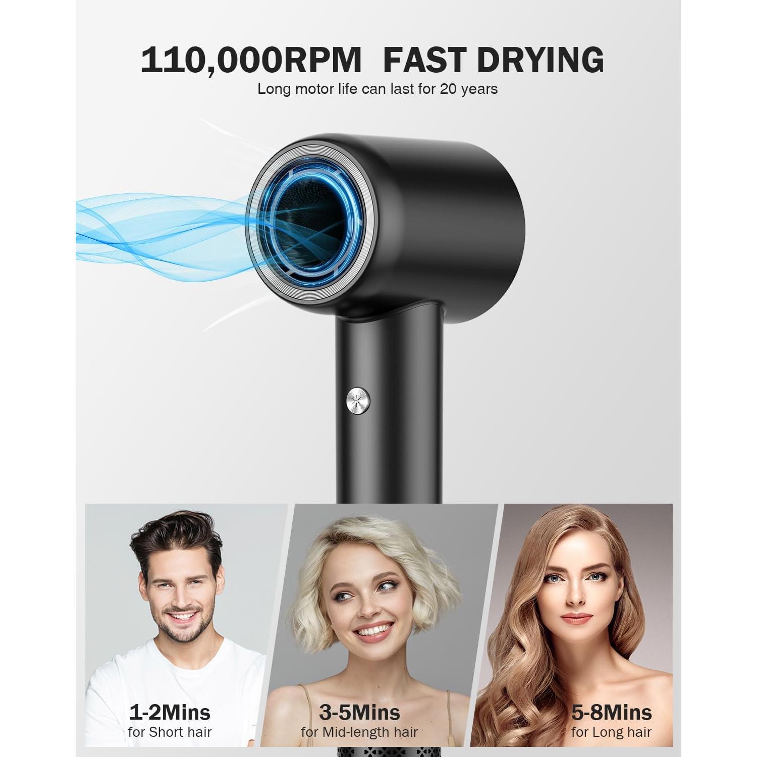 Secador de Pelo MiroPure TH009 Iónico 1500W 110,000 RPM