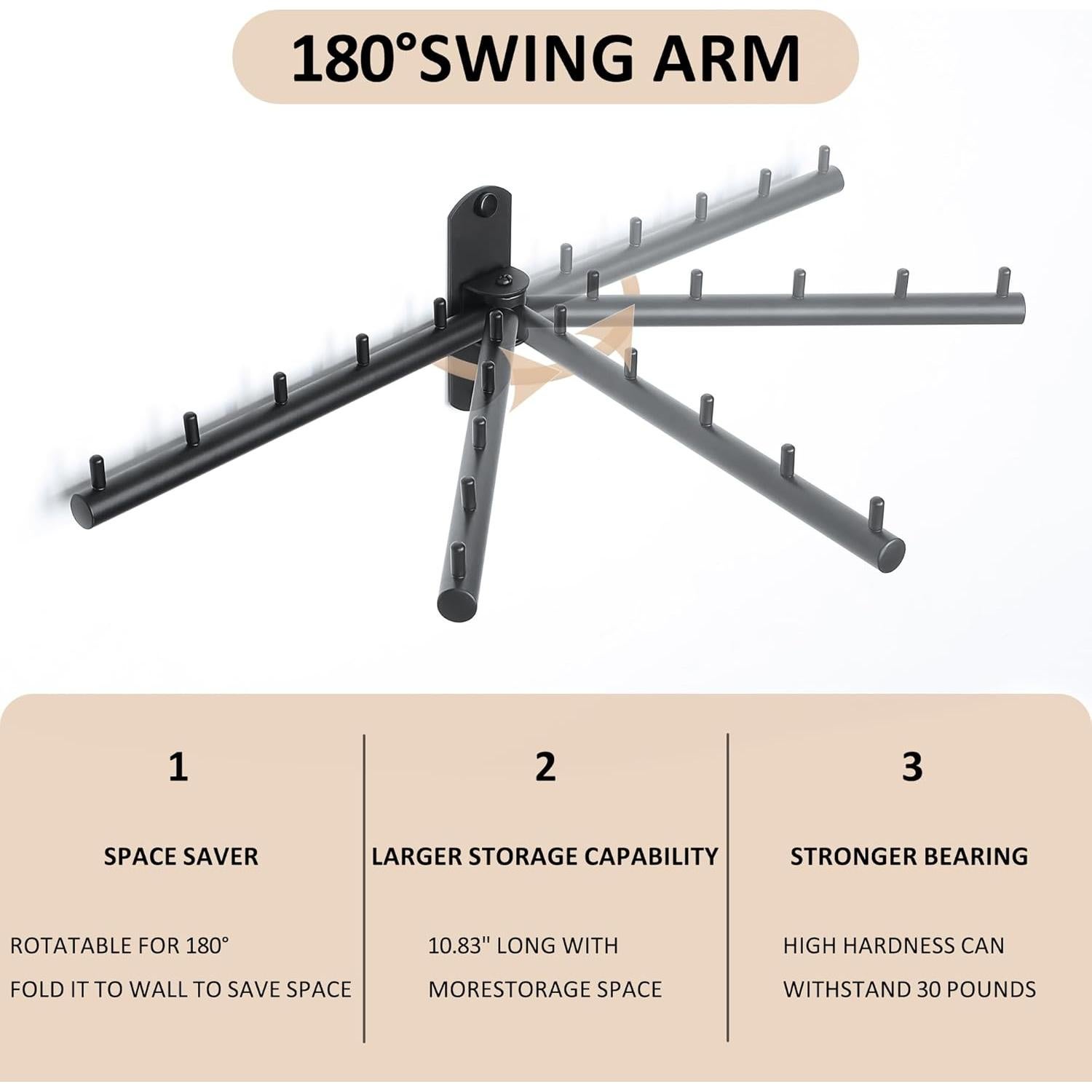 Perchero Plegable Mooche Montado en Pared 5 Ganchos Negro