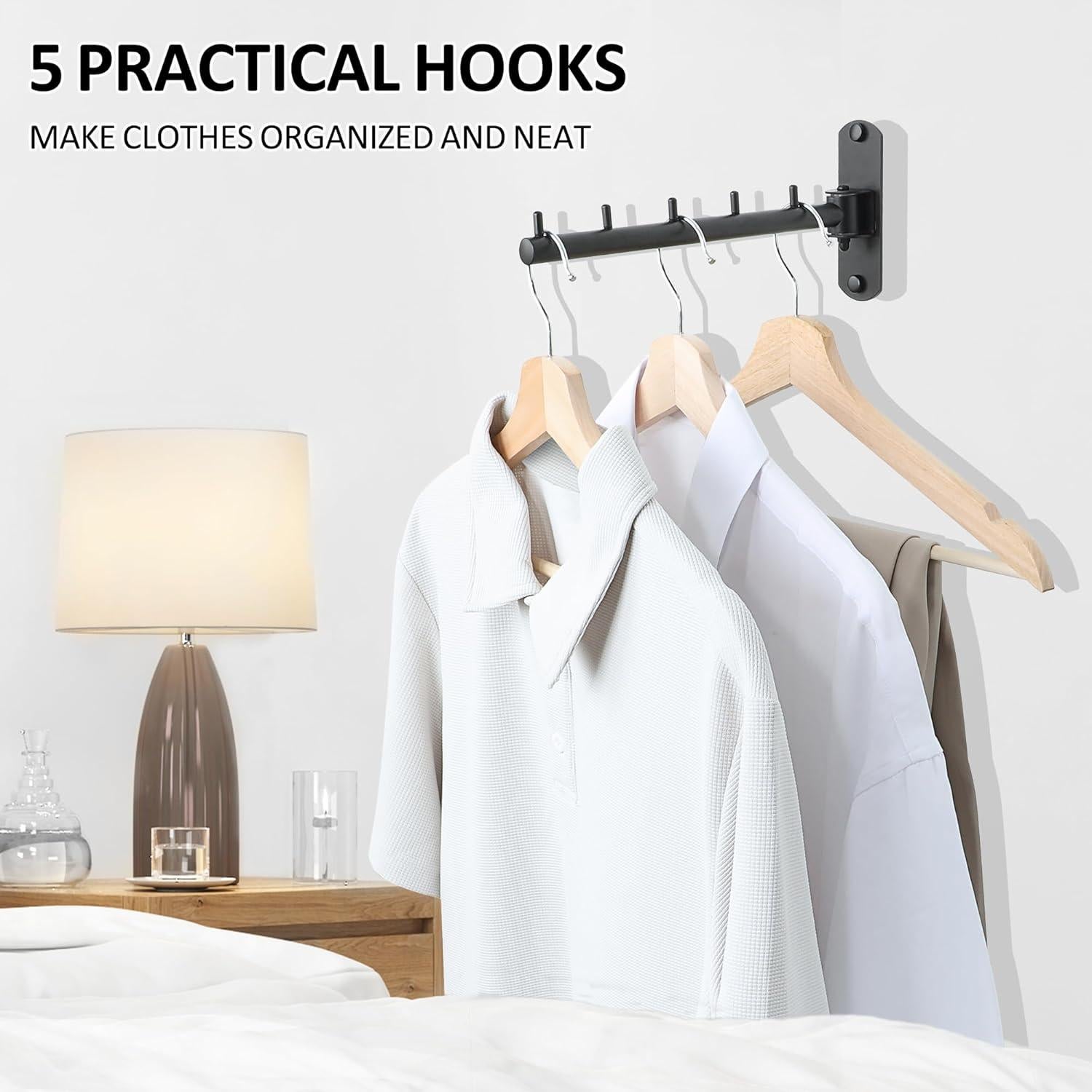 Perchero Plegable Mooche Montado en Pared 5 Ganchos Negro