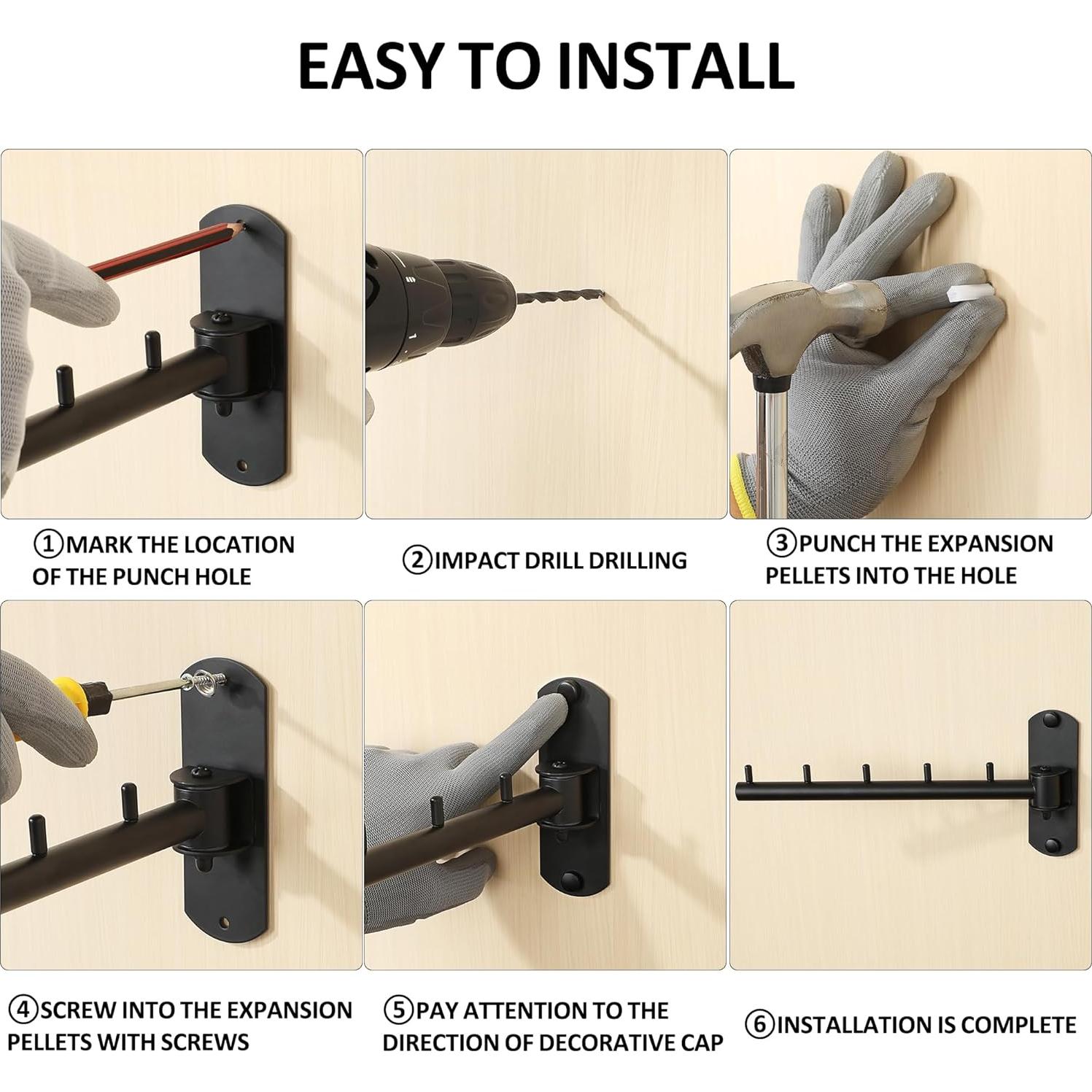 Perchero Plegable Mooche Montado en Pared 5 Ganchos Negro