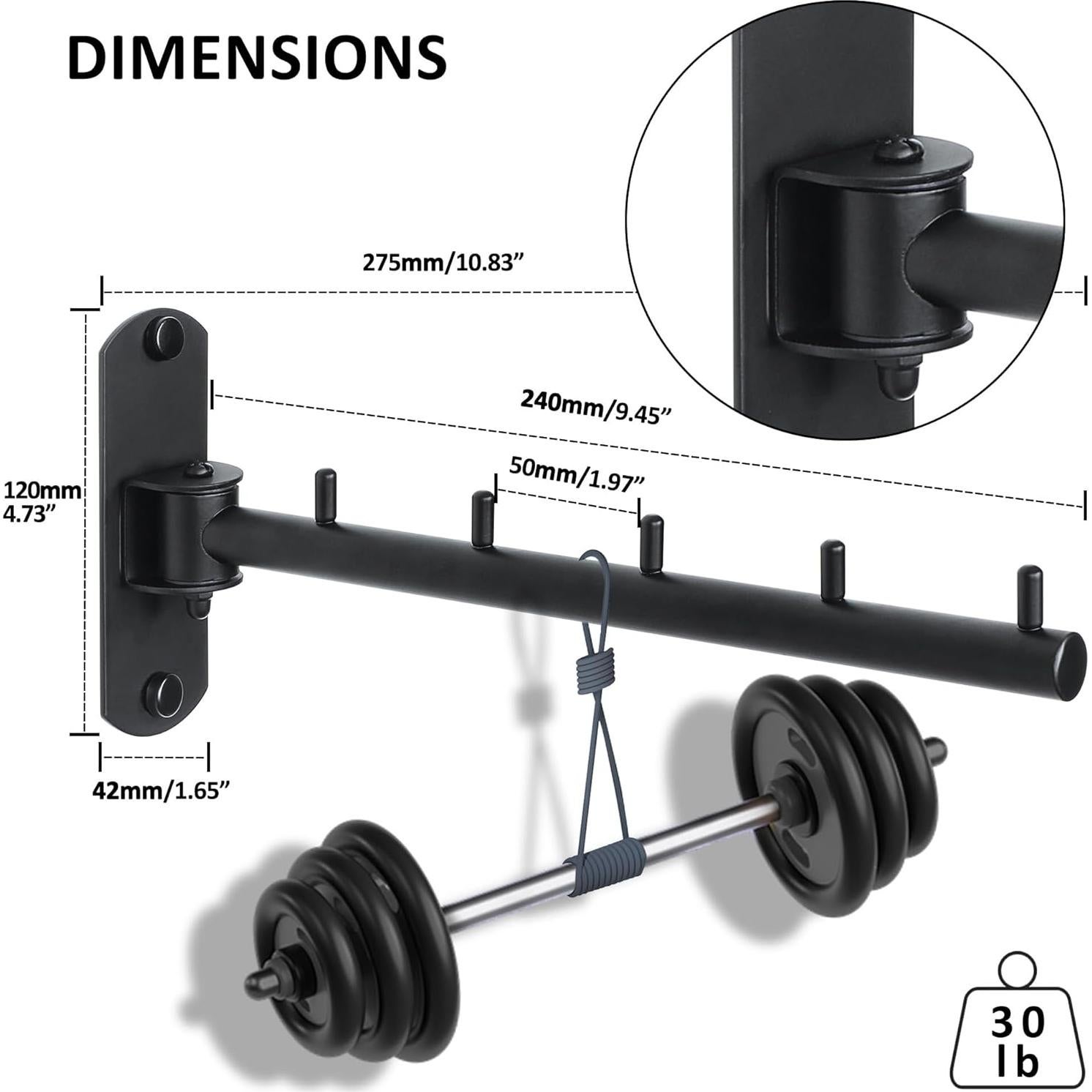 Perchero Plegable Mooche Montado en Pared 5 Ganchos Negro