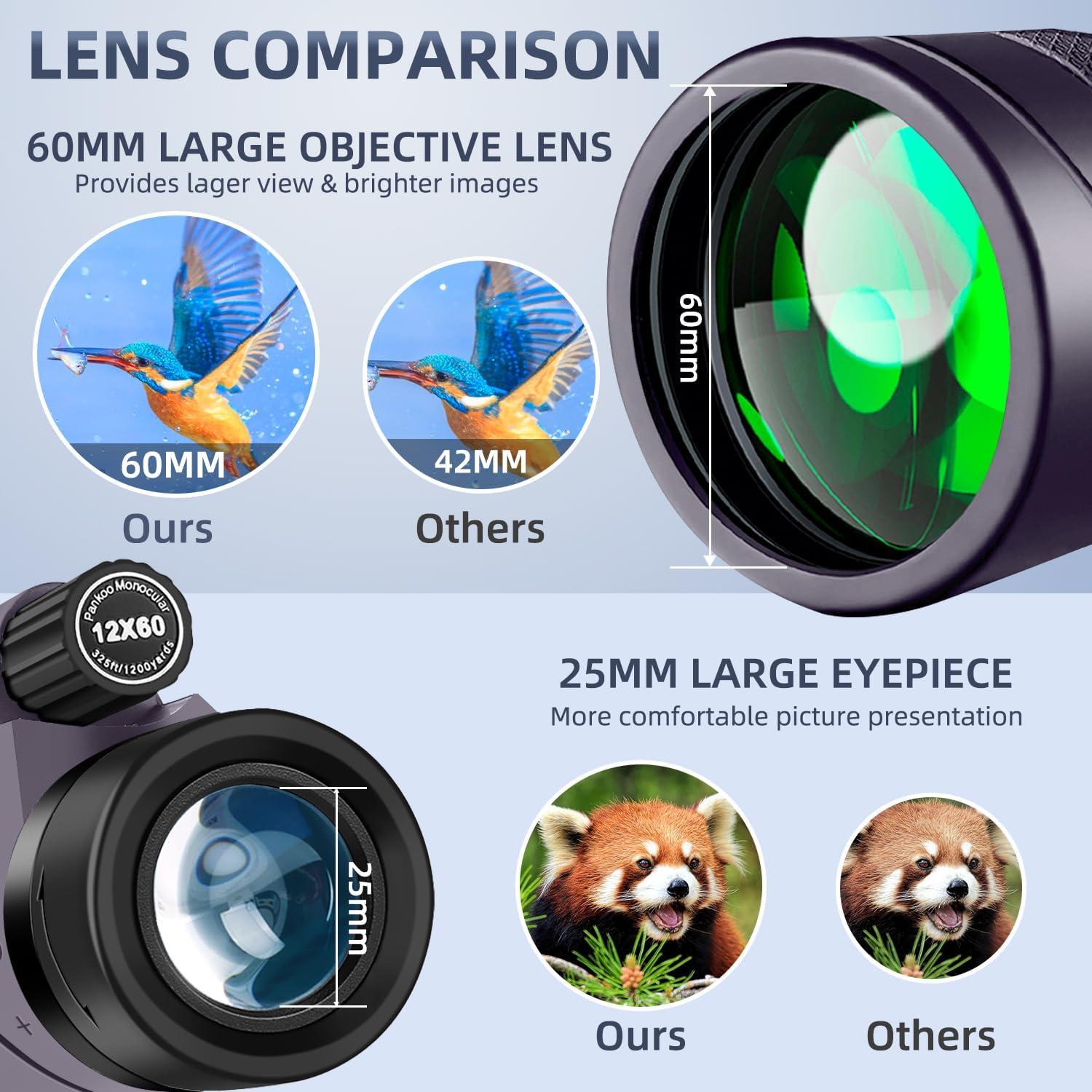 Monocular Pankoo 12x60 Alta Potencia con Adaptador y Trípode