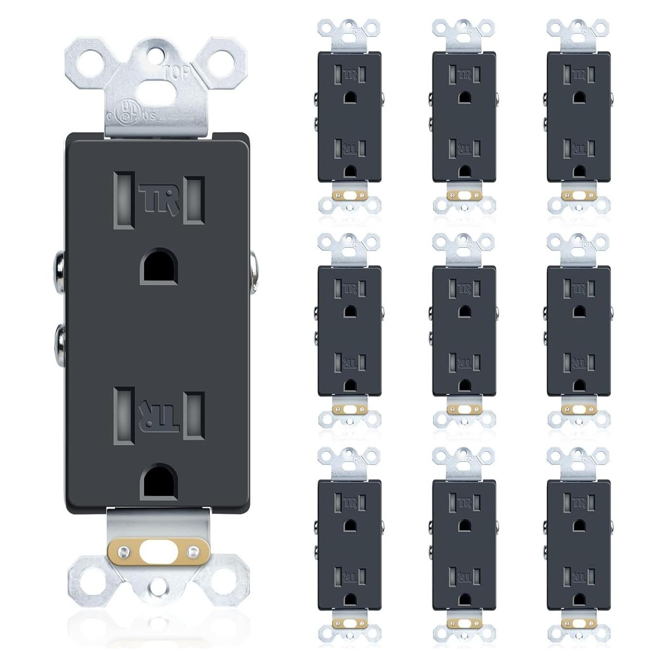 Toma de Corriente Eléctrica 15A JUNLIT Dúplex Negro Paquete 10