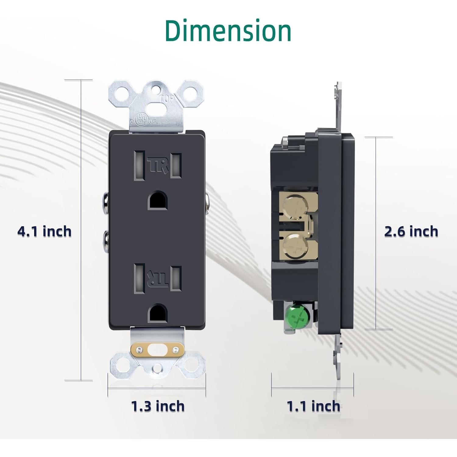 Toma de Corriente Eléctrica 15A JUNLIT Dúplex Negro Paquete 10