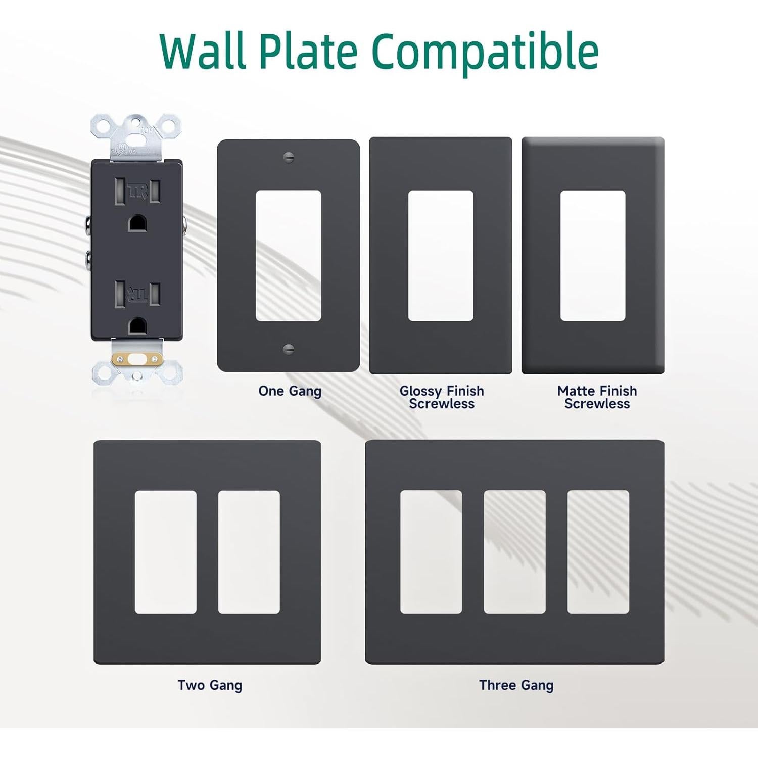 Toma de Corriente Eléctrica 15A JUNLIT Dúplex Negro Paquete 10