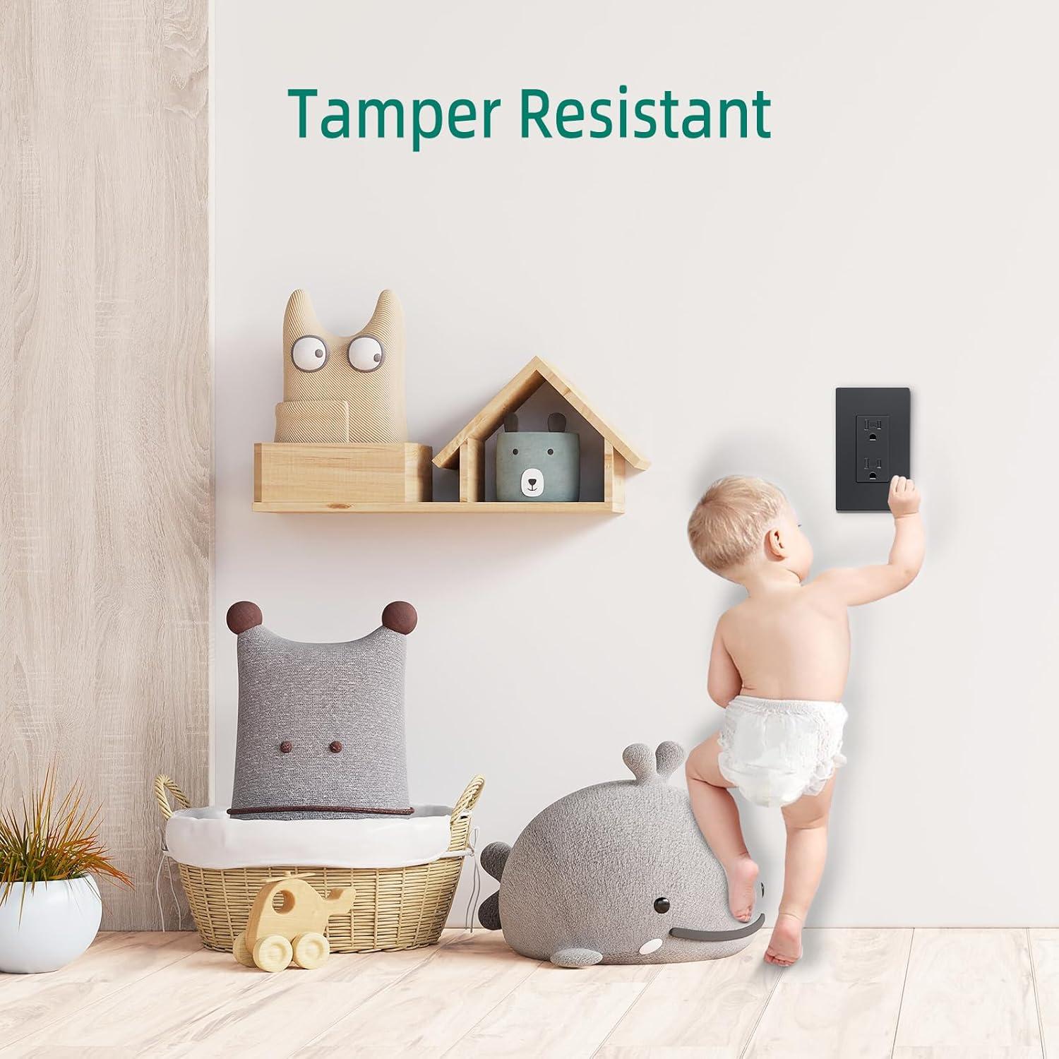 Toma de Corriente Eléctrica 15A JUNLIT Dúplex Negro Paquete 10