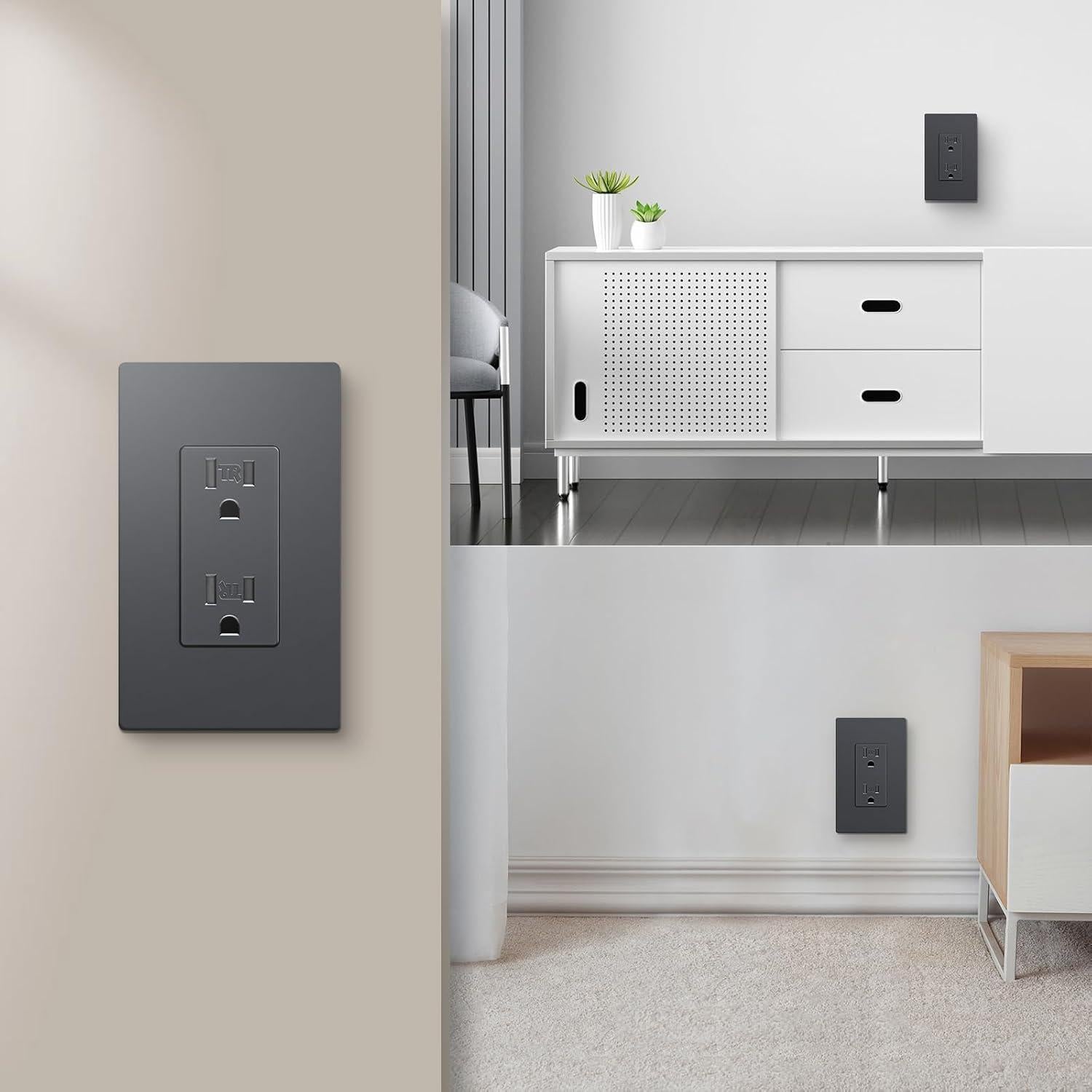 Toma de Corriente Eléctrica 15A JUNLIT Dúplex Negro Paquete 10