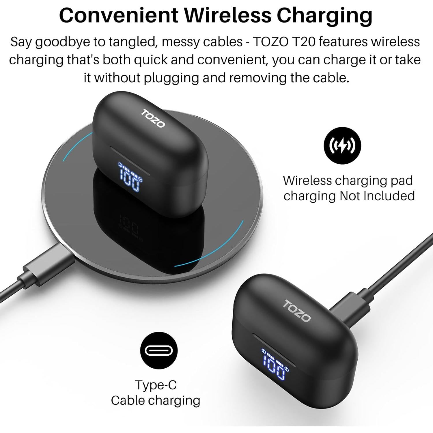 Auriculares Inalámbricos TOZO T20 Bluetooth 5.3 IPX8 48.5h