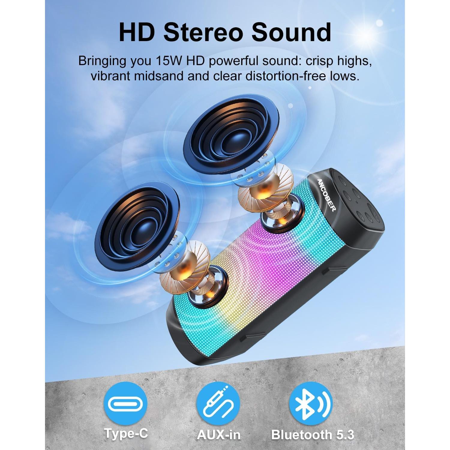 Altavoz Bluetooth Portátil ANCOBER 15W Impermeable IPX4