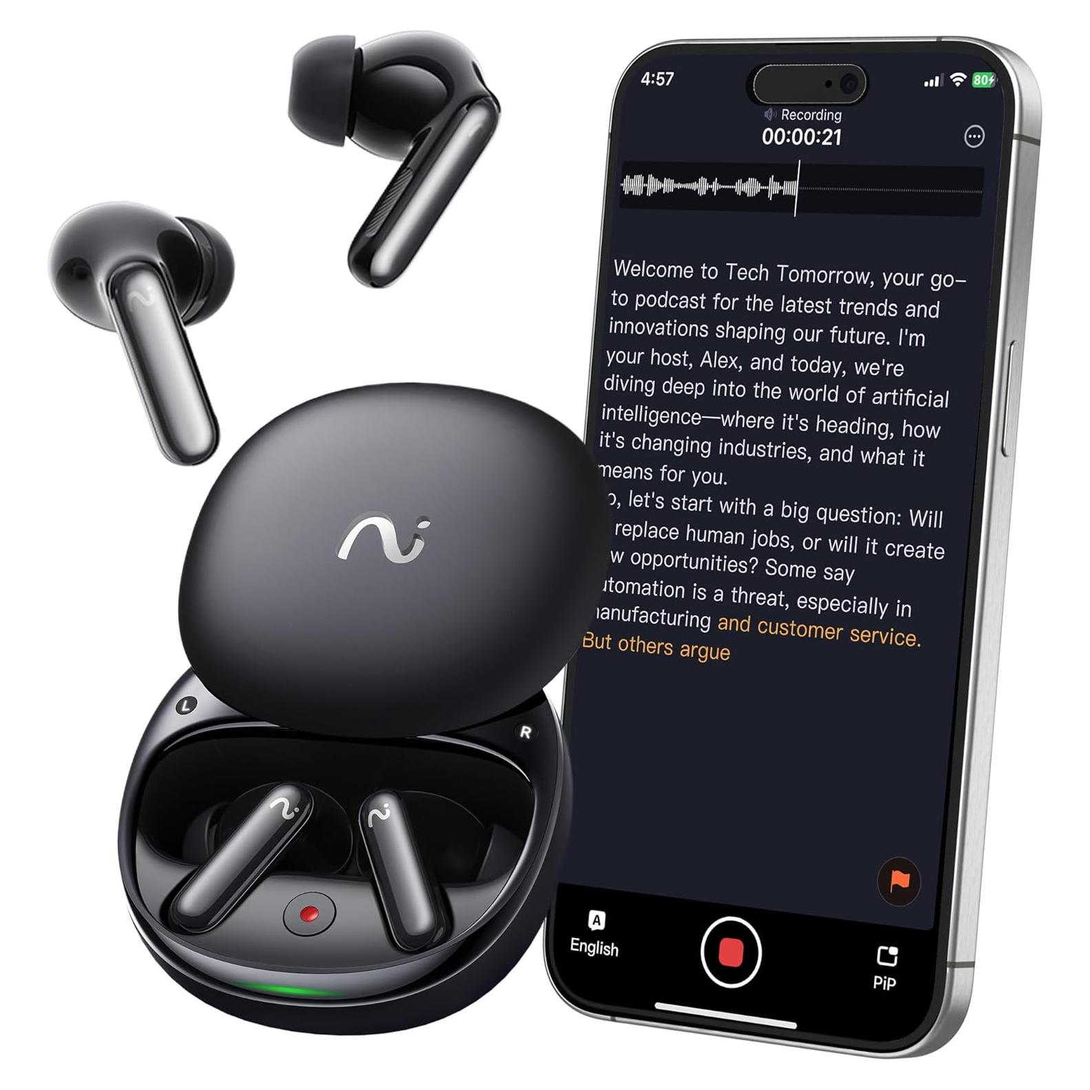 Auriculares Grabadores de Voz viaim RecDot AI - 48dB ANC, 36h Batería