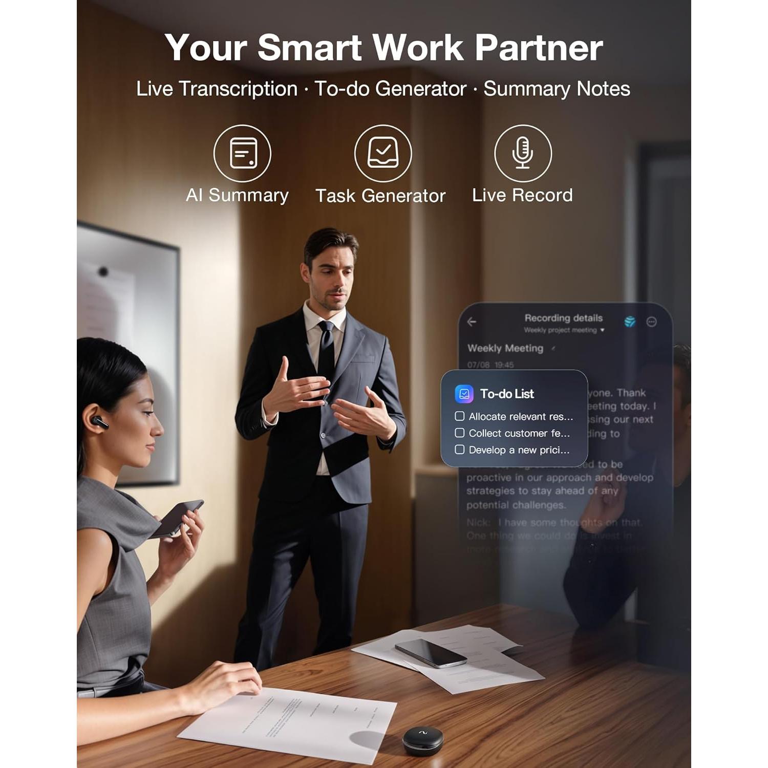 Auriculares Grabadores de Voz viaim RecDot AI - 48dB ANC, 36h Batería