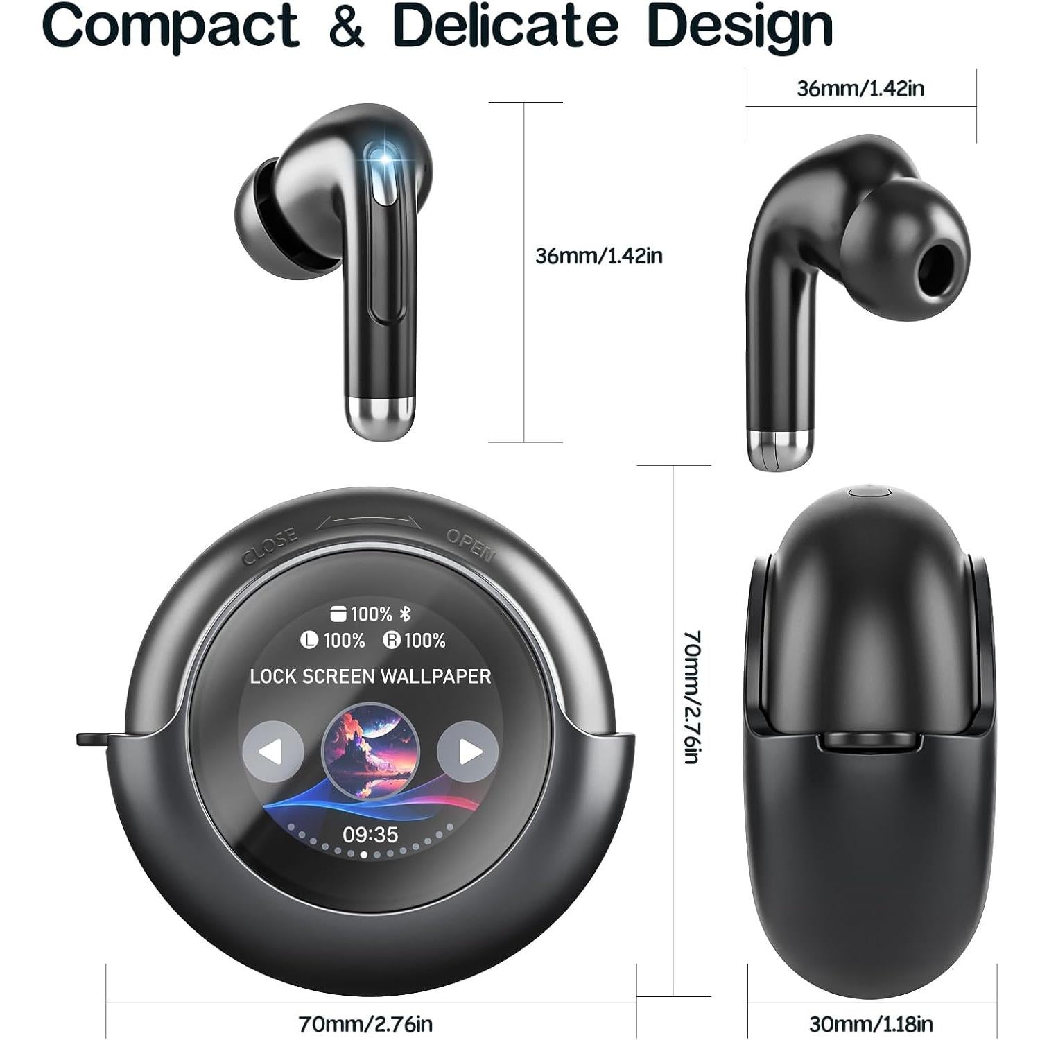 Auriculares Inalámbricos Byobyc T7 Bluetooth 5.4 con Pantalla LED