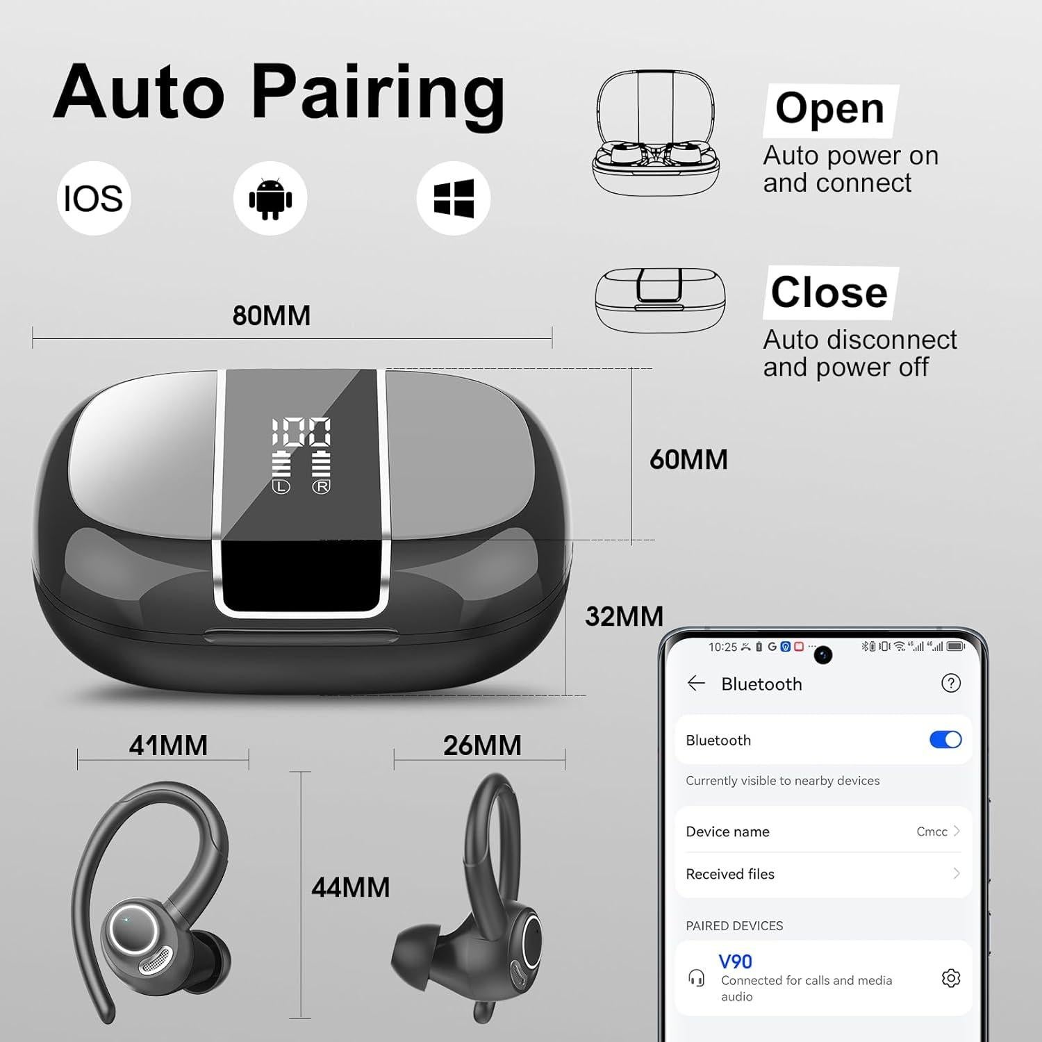 Auriculares Inalámbricos Bluetooth 5.3 VKROBAG V90 Deportivos IP7