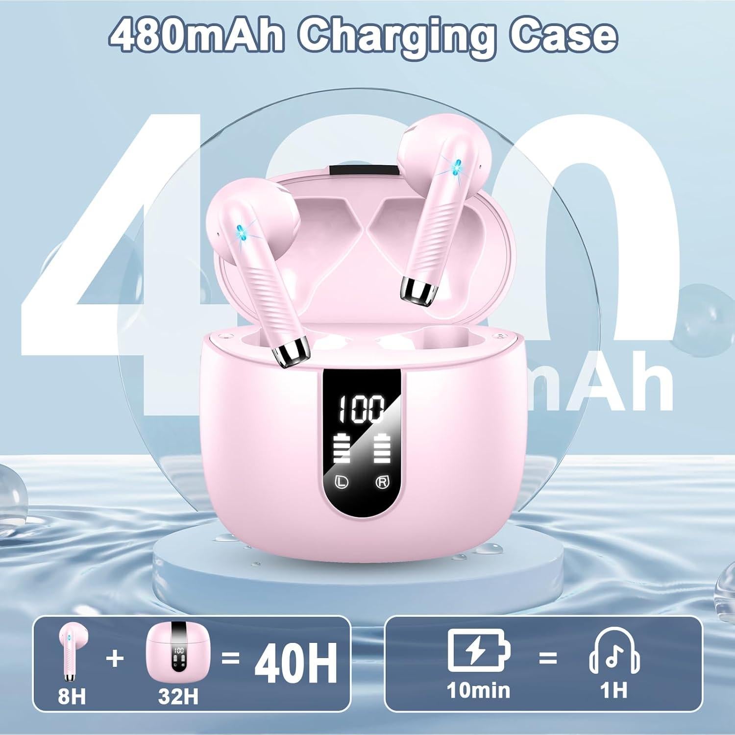 Auriculares Inalámbricos Wasart J55 Bluetooth 5.3 40H Rosa