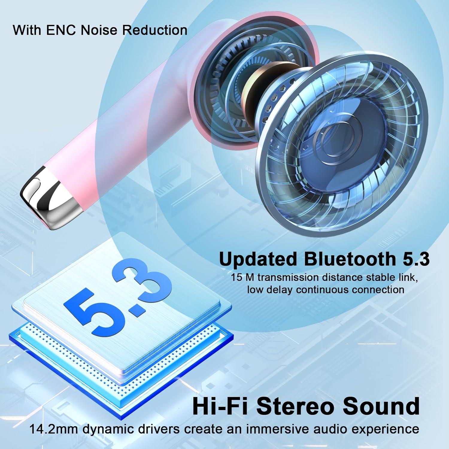 Auriculares Inalámbricos Wasart J55 Bluetooth 5.3 40H Rosa