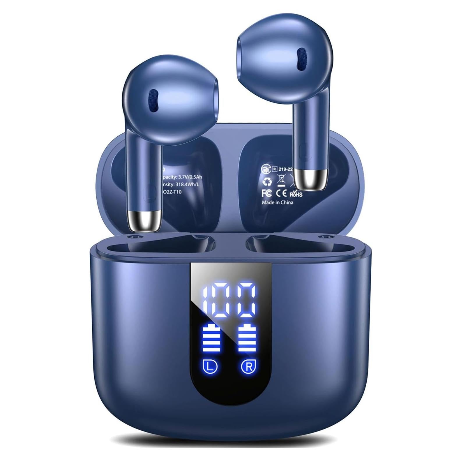 Auriculares Inalámbricos T10 Bluetooth 5.4 con Estuche LED Azul