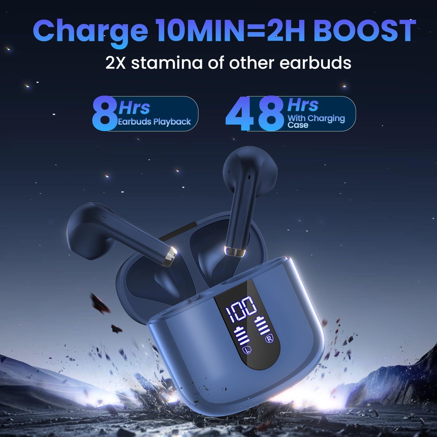 Auriculares Inalámbricos T10 Bluetooth 5.4 con Estuche LED Azul