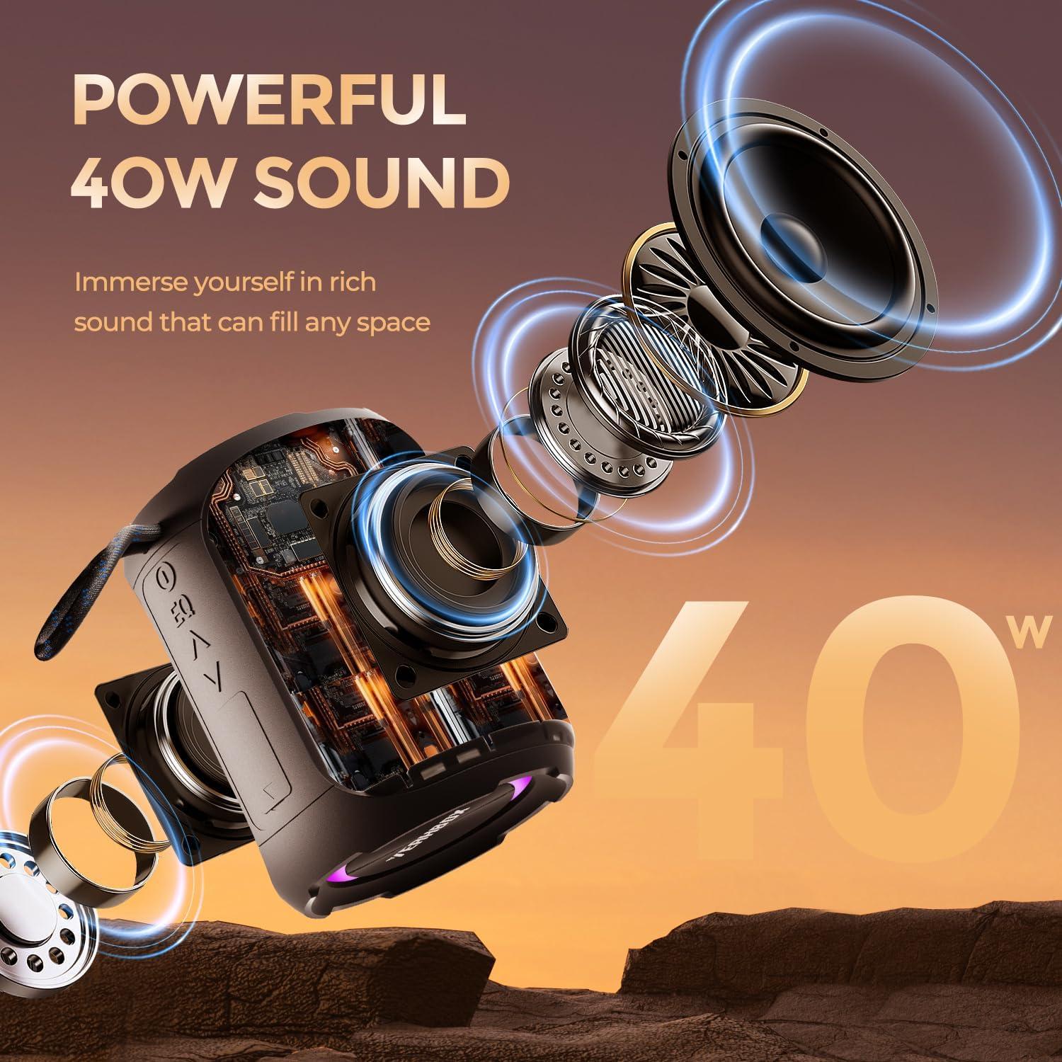 Altavoz Bluetooth Portátil YEAHBOX 40W Impermeable IPX7