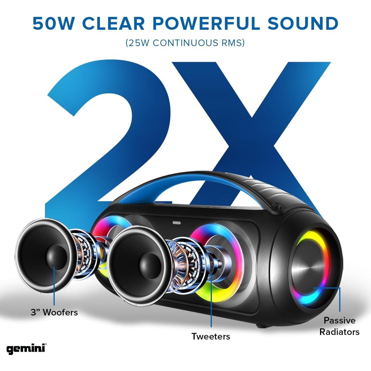 Altavoz Boombox Bluetooth Gemini GGO-230L 50W con LED y FM