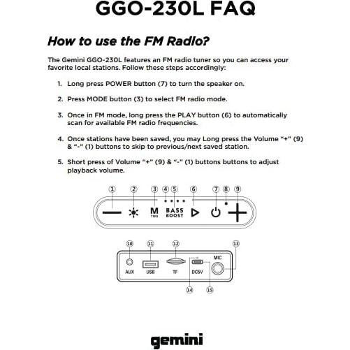 Altavoz Boombox Bluetooth Gemini GGO-230L 50W con LED y FM