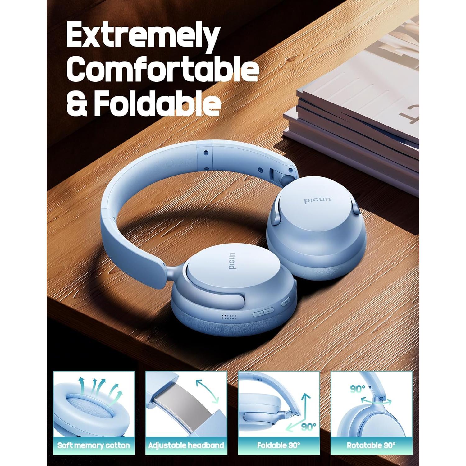 Auriculares Picun NC60 Bluetooth 5.4 Plegables 80H ANC Azul Lago