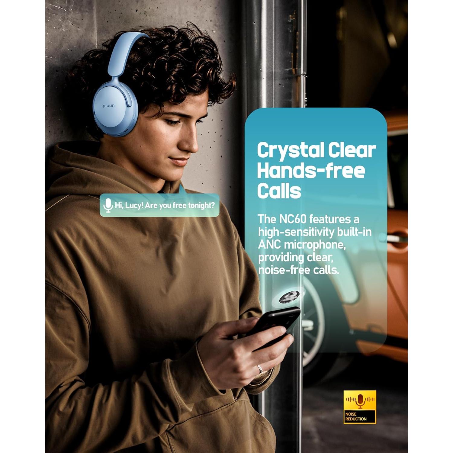 Auriculares Picun NC60 Bluetooth 5.4 Plegables 80H ANC Azul Lago