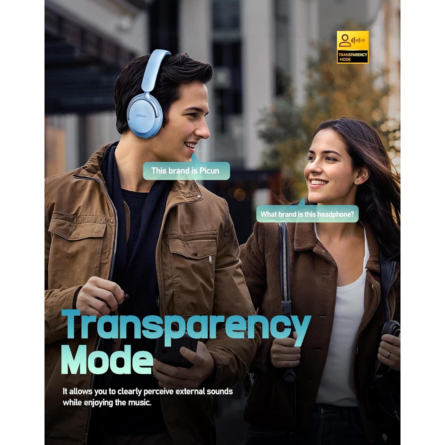 Auriculares Picun NC60 Bluetooth 5.4 Plegables 80H ANC Azul Lago