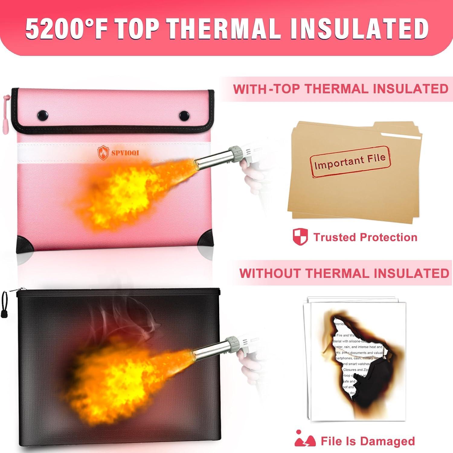 Bolsa Documentos Ignífuga SPVIOQI Rosa 36x28 cm A Prueba de Agua