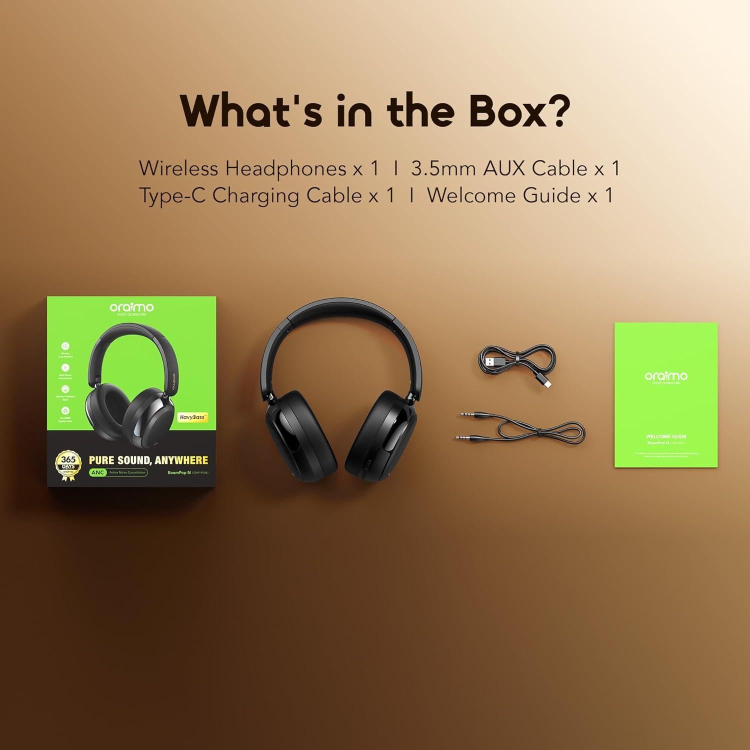 Auriculares Inalámbricos Oraimo OHP-915N con ANC, 65H Reproducción