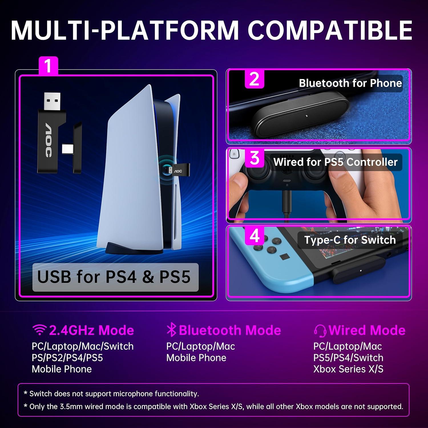 Auriculares Inalámbricos AOC ACG 2502 para Juegos - Negro