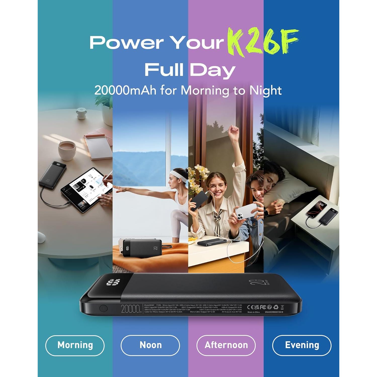 Banco de Energía 20000mAh Orfeika Carga Rápida 20W USB-C