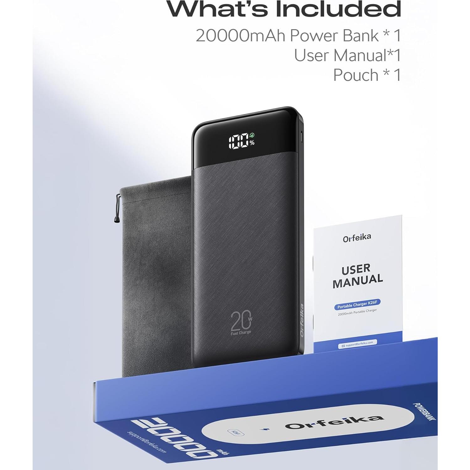 Banco de Energía 20000mAh Orfeika Carga Rápida 20W USB-C