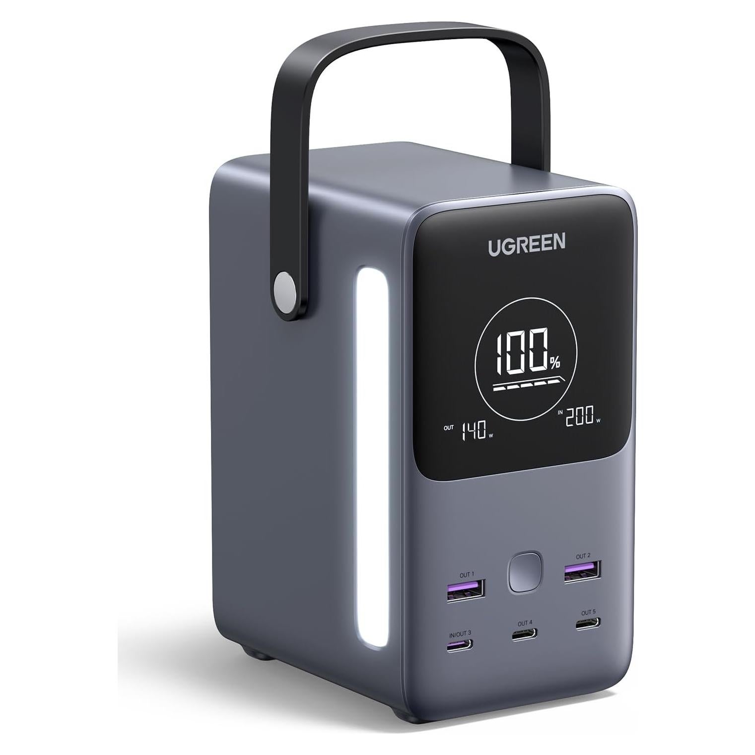 Cargador Portátil UGREEN 300W 48000mAh con Luz LED y Pantalla