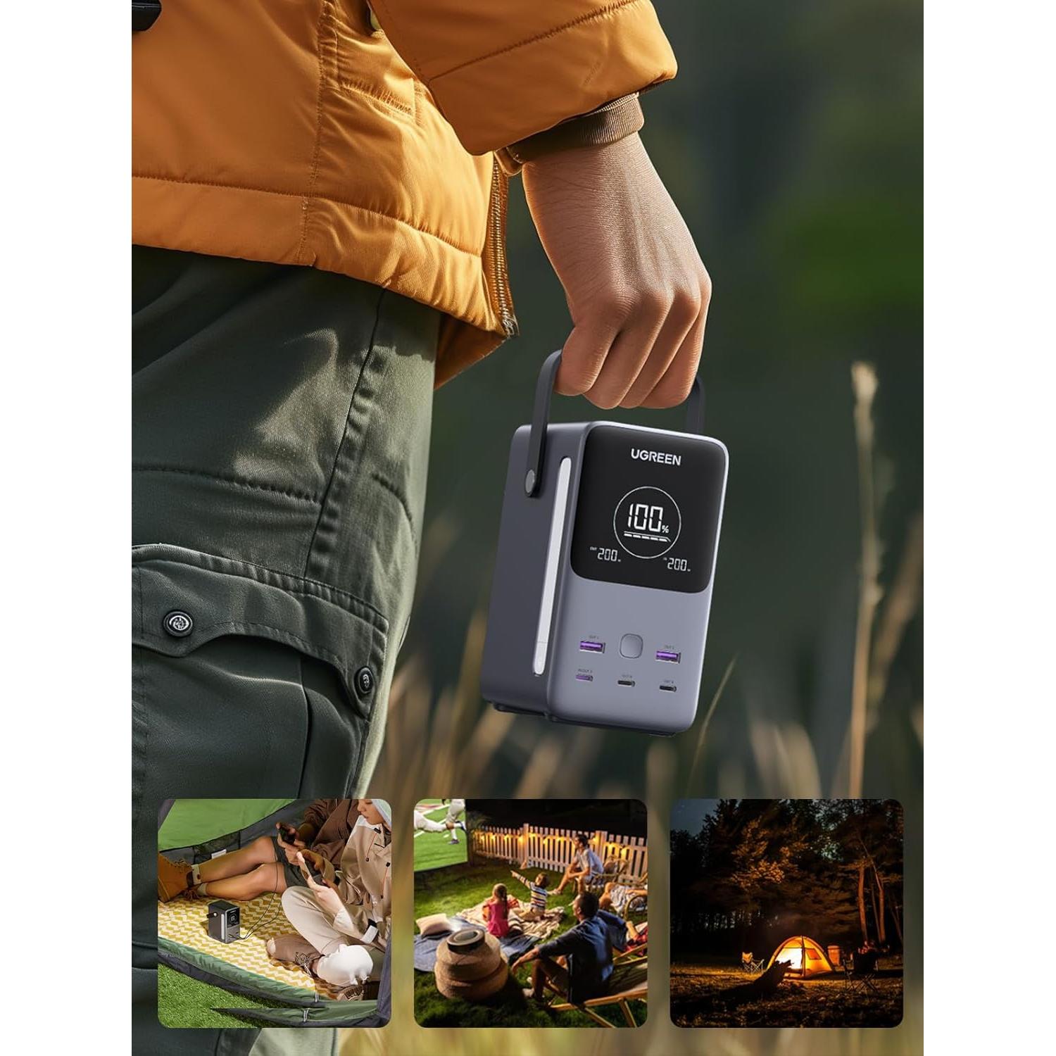 Cargador Portátil UGREEN 300W 48000mAh con Luz LED y Pantalla