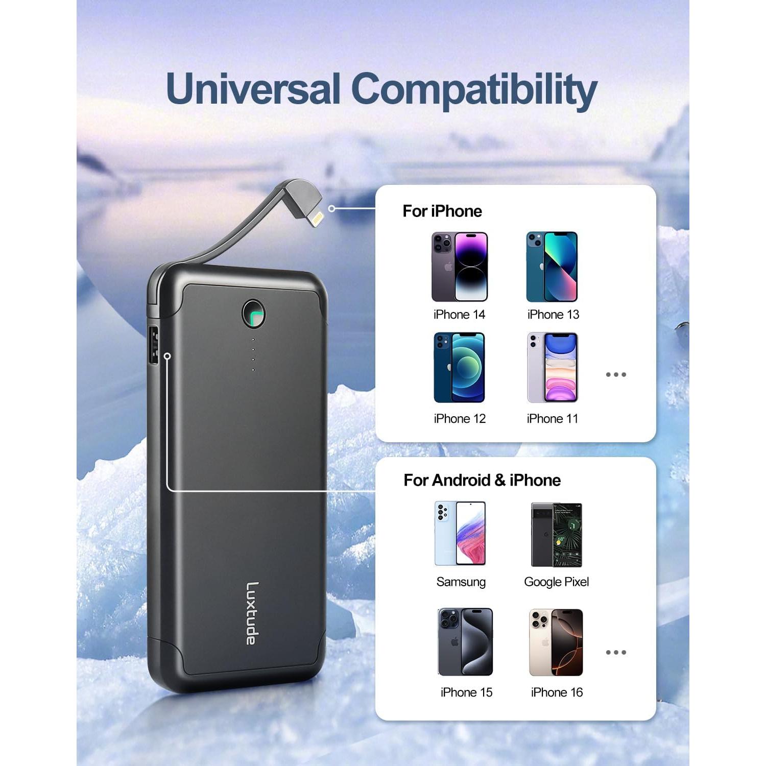 Cargador Portátil Luxtude 10000mAh con Cable Lightning Integrado