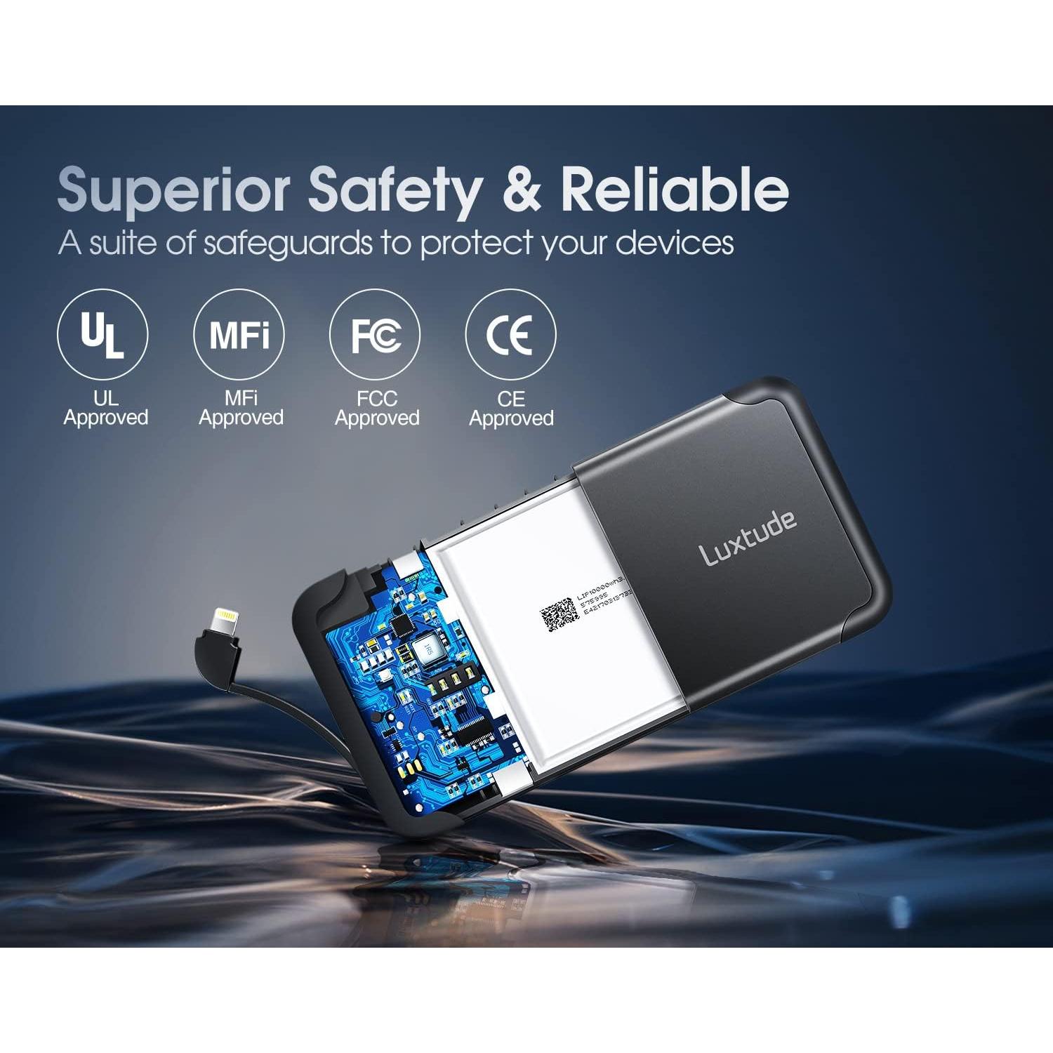 Cargador Portátil Luxtude 10000mAh con Cable Lightning Integrado