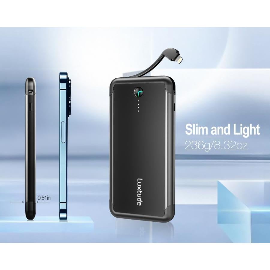 Cargador Portátil Luxtude 10000mAh con Cable Lightning Integrado