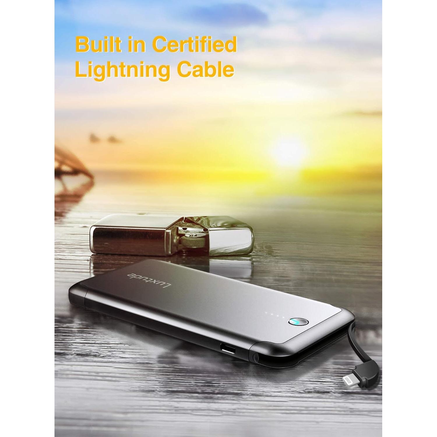 Cargador Portátil Luxtude 10000mAh con Cable Lightning Integrado