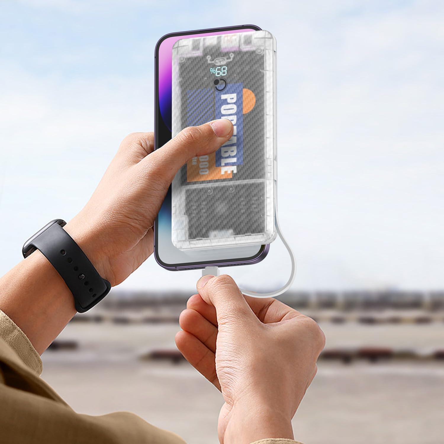 Cargador Portátil Q 10000mAh Slim con Enchufe AC y Cables Integrados