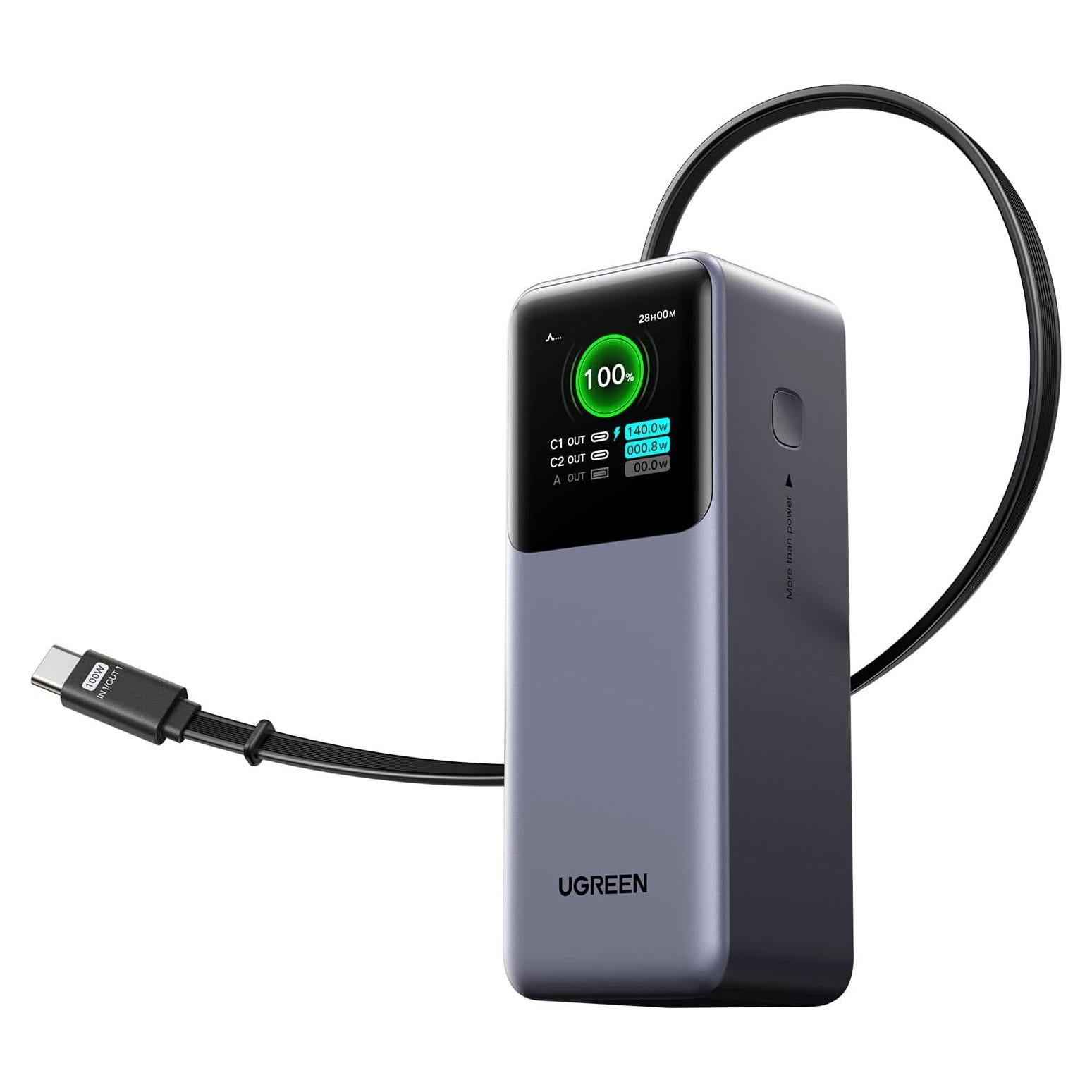 Power Bank UGREEN 20000mAh 165W con Cable USB-C Integrado