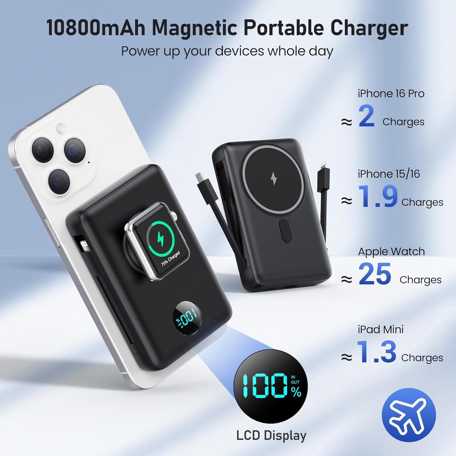 Cargador Portátil Magnético 10800mAh para iPhone y Apple Watch