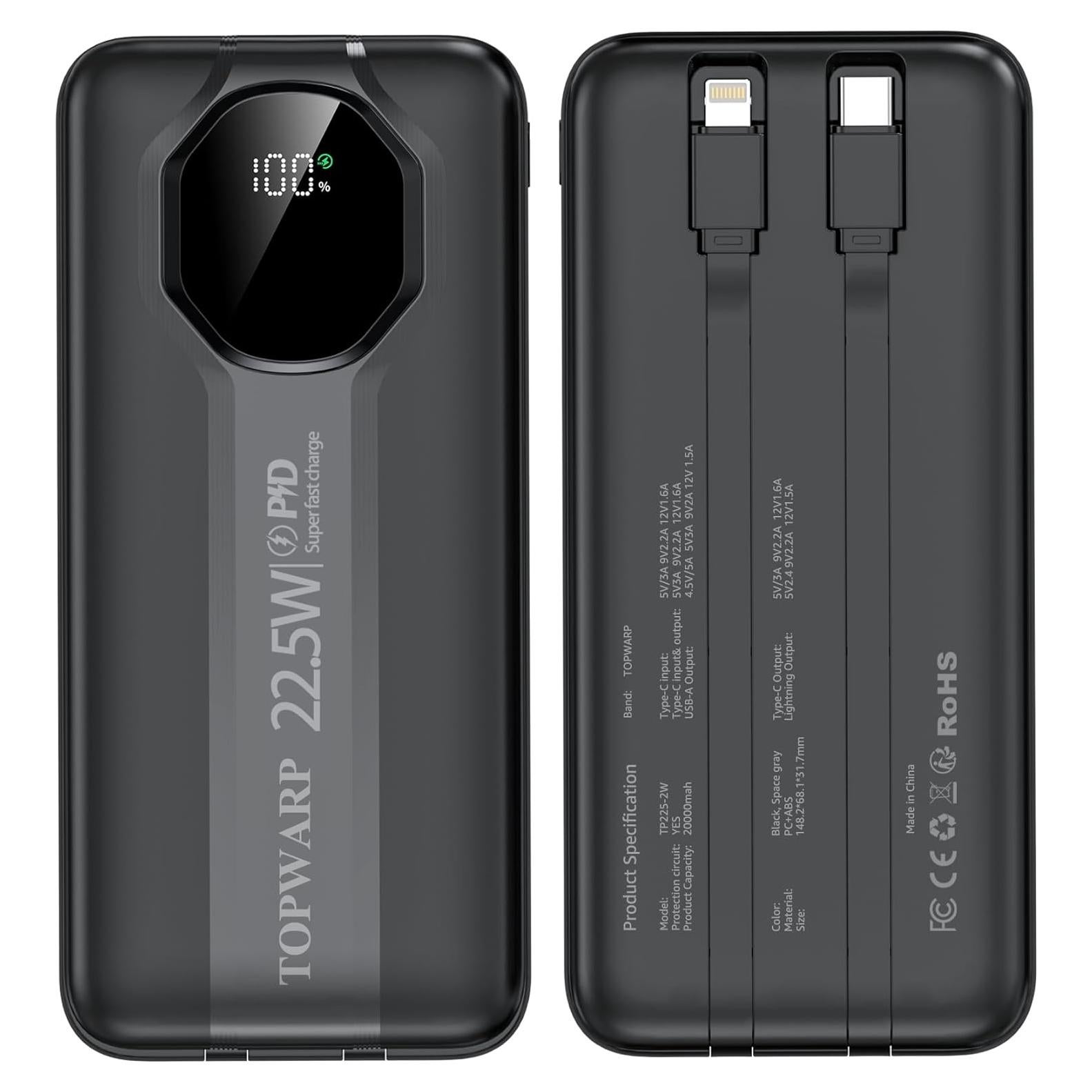 Banco de Energía 20000mAh TOPWARP Cargador Rápido PD QC3.0