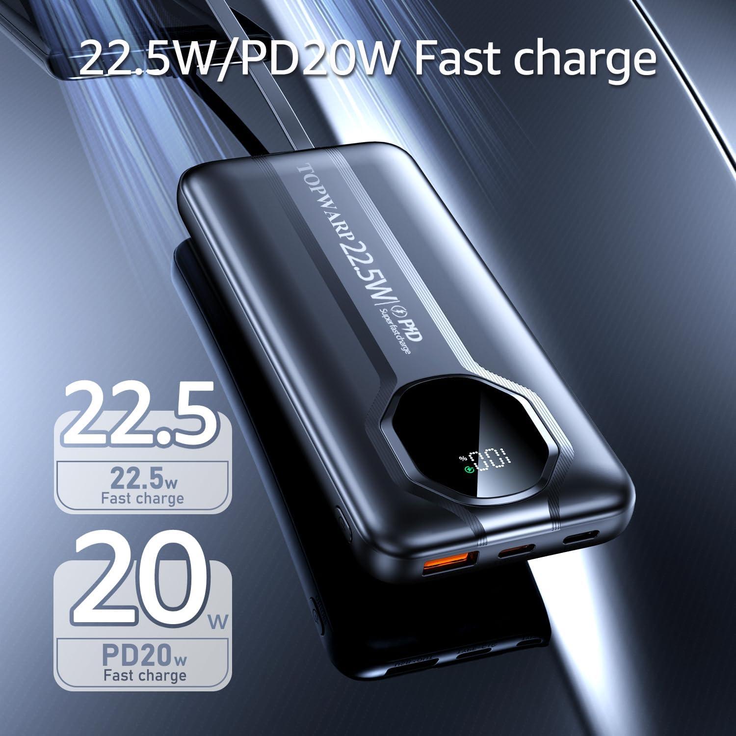 Banco de Energía 20000mAh TOPWARP Cargador Rápido PD QC3.0